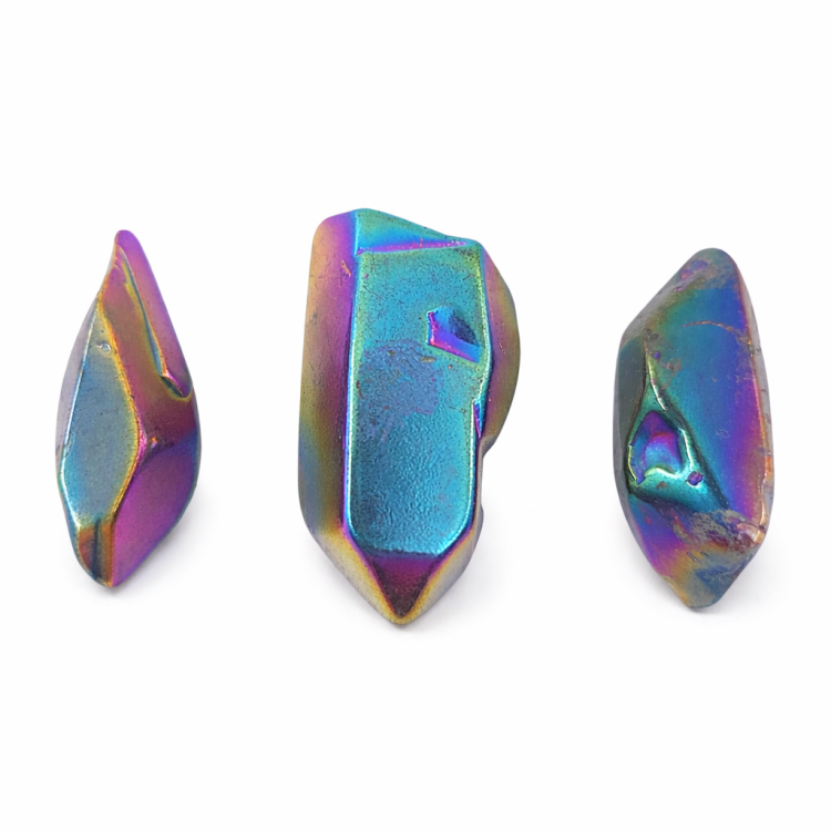 Kryształ górski aura benzynka średni – kamień energetyczny do przestrzeni, metaliczna poświata