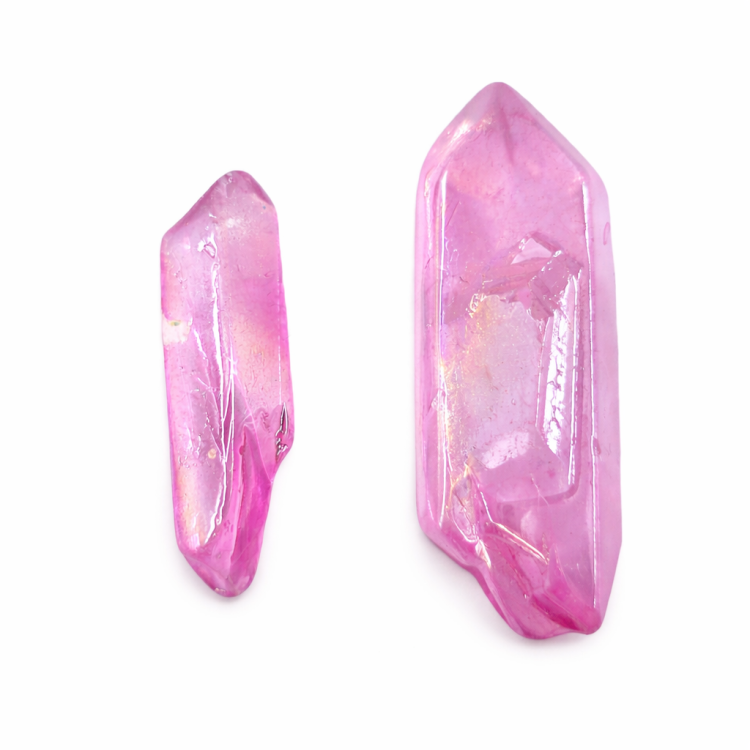 Duży kryształ górski aura różowa – kamień harmonii i spokoju do wnętrz