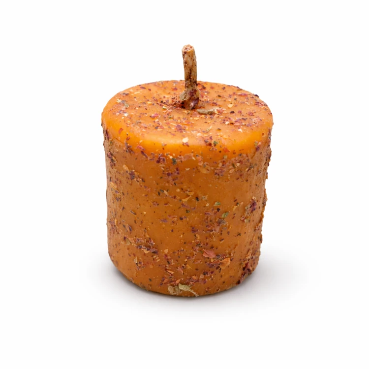 Cała seria świec czakralnych z wosku pszczelego i ziół – handmade 5x4,7 cm. Symbol duchowości i intuicji. Idealna do medytacji i relaksu.