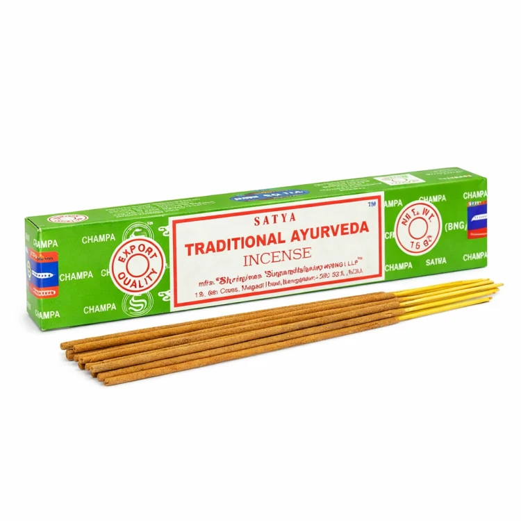 Zapach: Traditional Ayurveda Kolekcja kadzidełek Satya charakteryzuje sie bardzo przyjemną harmonią zapachu która zostaje w pomieszczeniu na długi czas po wypaleniu kadzidełka.