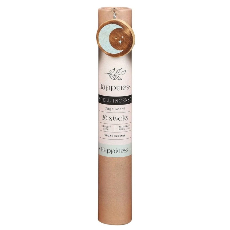 Tuba z kadzidełkami Happiness Spell Incense z drewnianym medalionem półksiężyca