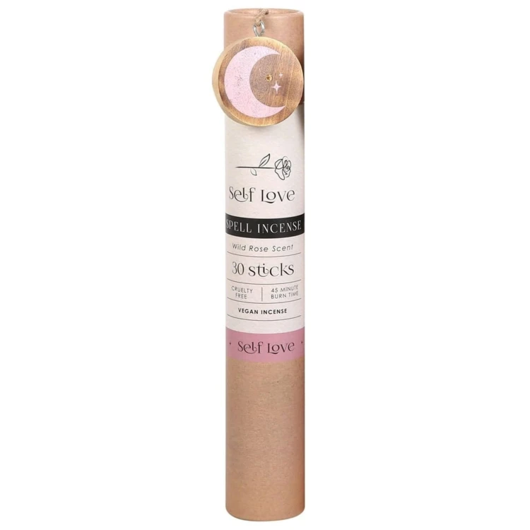 Tuba z kadzidełkami Self Love Spell Incense z drewnianym medalionem półksiężyca