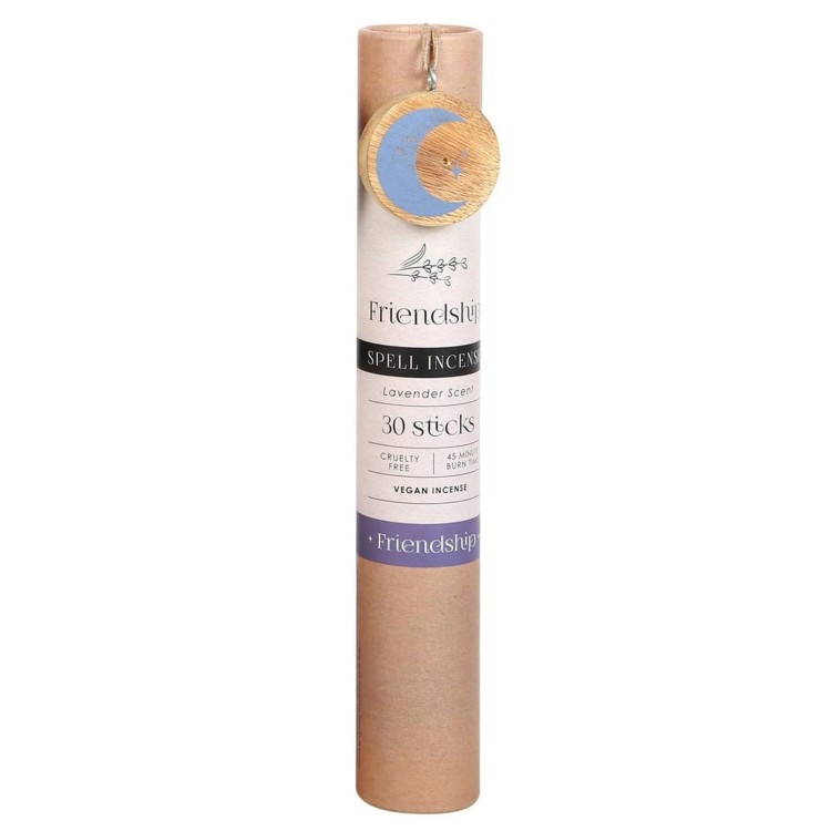 Tuba z kadzidełkami Friendship Spell Incense z drewnianym medalionem półksiężyca
