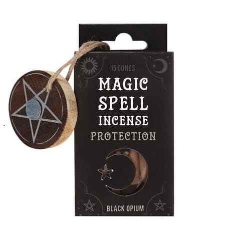 Opakowanie Magic Spell Incense Protection z pentagramem i napisem „Black Opium” – kadzidełka ochronne.