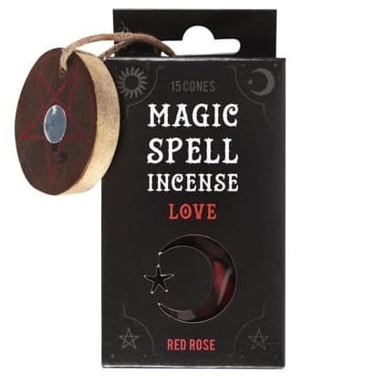 Opakowanie Magic Spell Incense Love z czerwonym pentagramem i napisem „Red Rose” – kadzidełka miłosne.