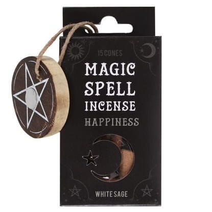 Opakowanie Magic Spell Incense Happiness z pentagramem i napisem „White Sage” – kadzidełka oczyszczające i przyciągające radość.