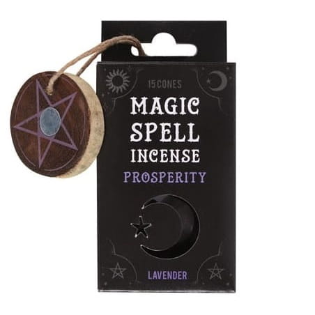 Opakowanie Magic Spell Incense Prosperity z fioletowym pentagramem i napisem „Lavender” – kadzidełka dobrobytu i relaksu.