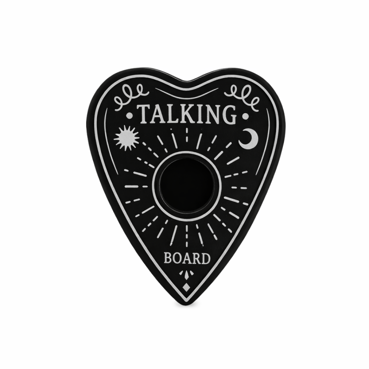 Czarny świecznikw kształcie Serca z napisem "Talking Board", na świeczki z serii Magic Spell. Naturalny, prosty design idealny do świątecznych aranżacji i codziennego wystroju wnętrza.