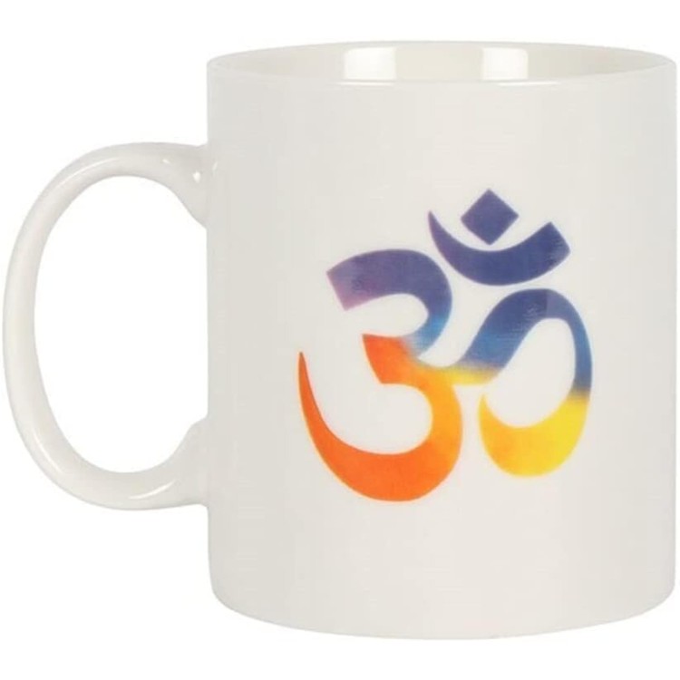Biały kubek z kolorowym symbolem Om