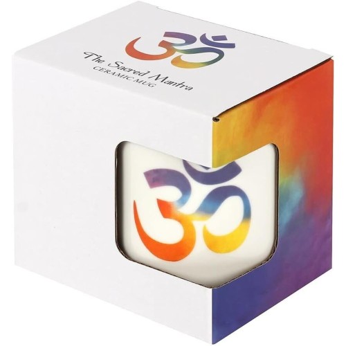 Biały kubek z kolorowym symbolem Om