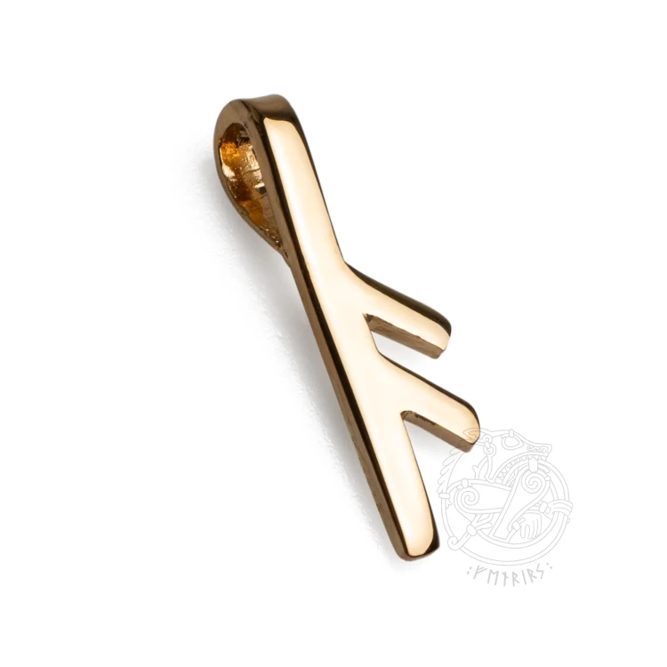 Wisiorek runiczny ANSUZ pozłacany – talizman komunikacji, inspiracji i intuicji. Ręcznie wykonany w Polsce amulet wspierający moc słowa, kreatywność, naukę i duchowe prowadzenie.