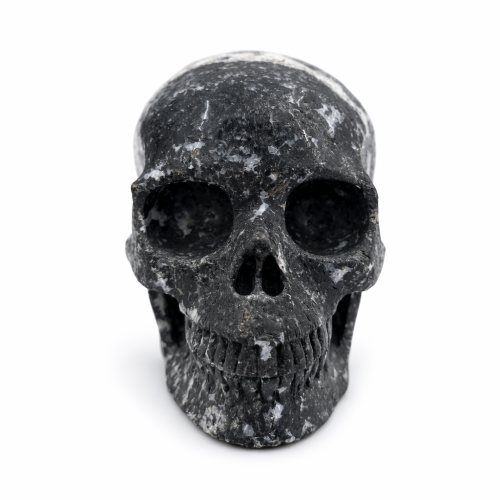 kamienna czaszka Gabro Indygo inaczej zwanym Merlinitem Mistycznym 1502 g naturalna rzeźba czaszki kamień ochronny i transformacyjny