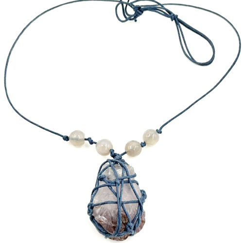 naszyjnik ametyst naturalny kamień pleciony rzemyk fioletowy amulet spokój intuicja strefa 3