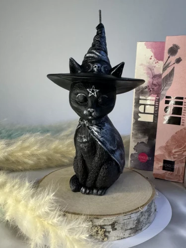 czarna świeca rytualna Wiedźmowy Czarny Kot świeca ochronna kot wiedźma amulet domowy świeca ezoteryczna