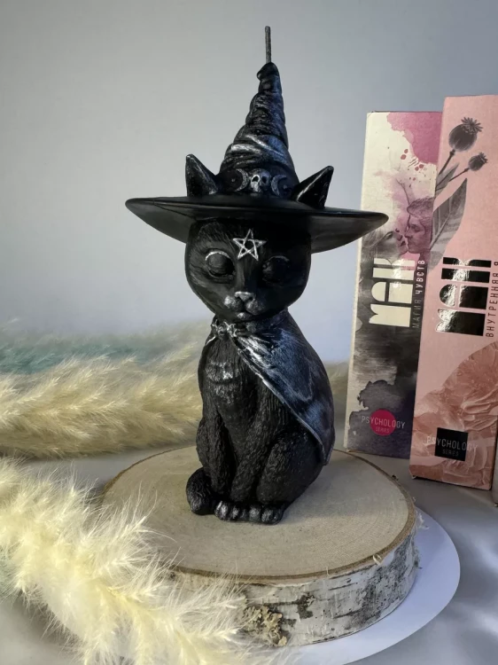 czarna świeca rytualna Wiedźmowy Czarny Kot świeca ochronna kot wiedźma amulet domowy świeca ezoteryczna
