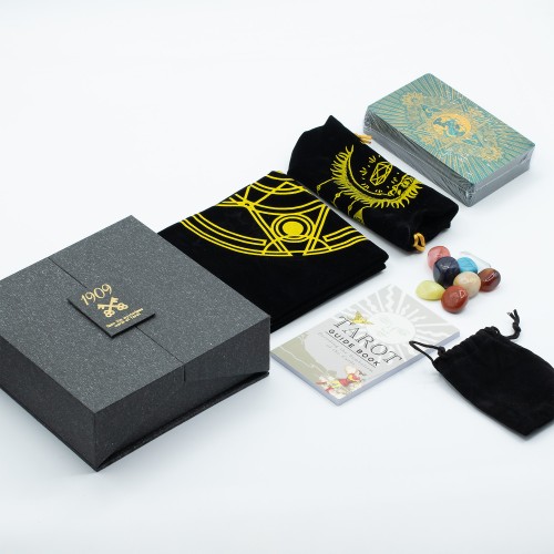 luksusowy zestaw tarota turkusowo złote karty tarot premium z akcesoriami i przewodnikiem