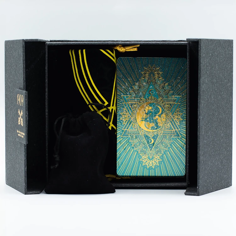 luksusowy zestaw tarota turkusowo złote karty tarot premium z akcesoriami i przewodnikiem