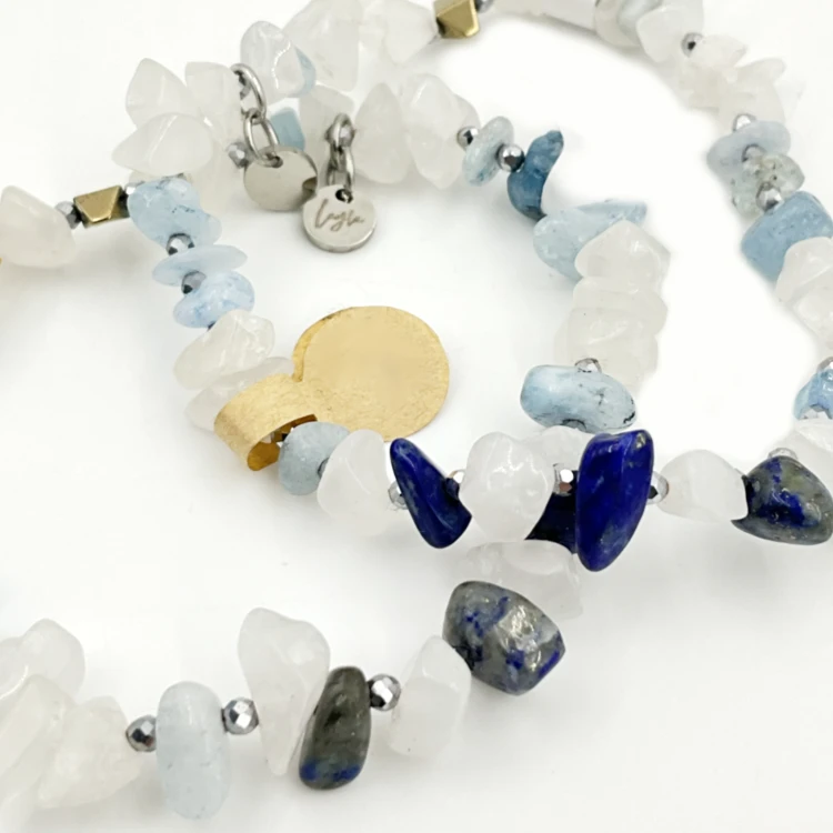 bransoletka naturalny akwamaryn i lapis lazuli intuicja harmonia komunikacja biżuteria energetyczna